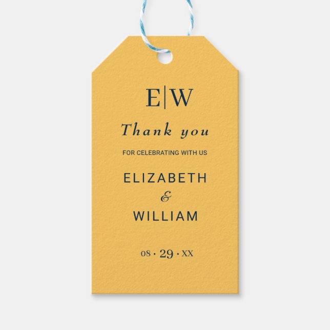 Elegant enkel Ray Flower med Monogram Bröllop Presentetikett (Framsidan)