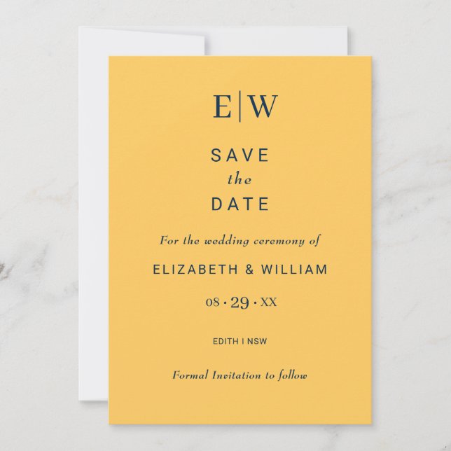 Elegant enkel Ray Flower med Monogram Bröllop Spara Datumet (Framsida)