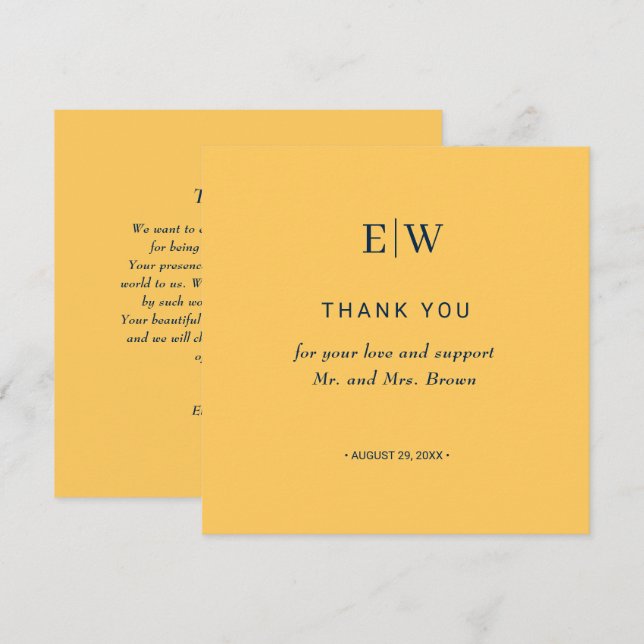 Elegant enkel Ray Flower med Monogram Bröllop Tack Kort (Fram/baksida)