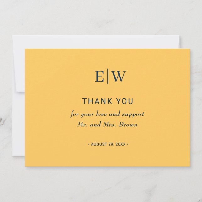 Elegant enkel Ray Flower med Monogram Bröllop Tack Kort (Framsida)