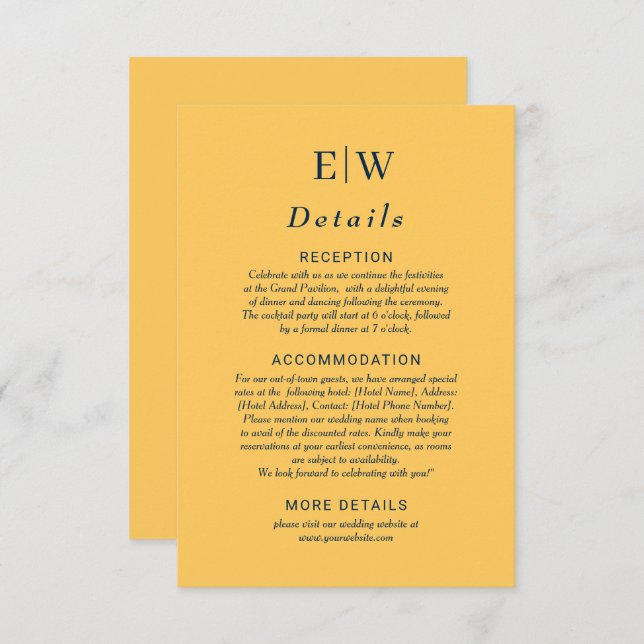 Elegant enkel Ray Flower med Monogram Bröllop Tilläggskort (Fram/baksida)