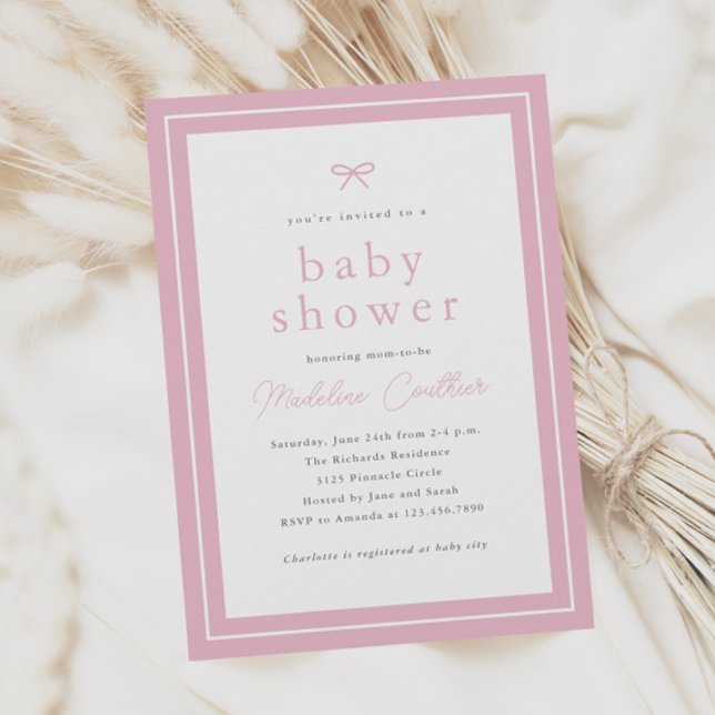 Elegant Enkel Rosa Flickor Baby Shower Inbjudningar (Simple classic pink girls baby shower invitations.)