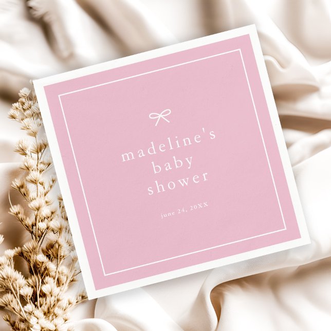Elegant Enkel Rosa Flickor Baby Shower Pappersservett (Simple bow pink girls baby shower favor and/or envelope stickers.)
