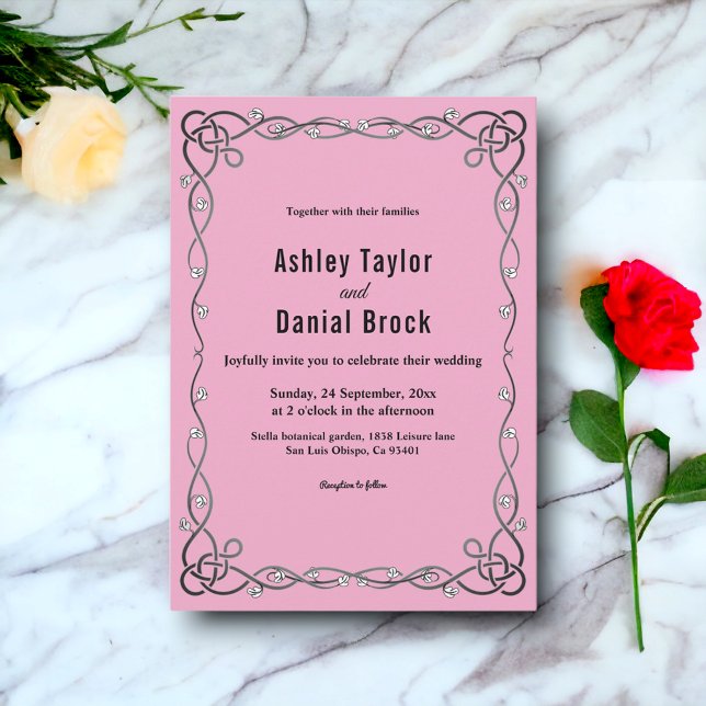 Elegant Enkel  Rosa Modern Blommigt Bröllop Inbjudningar (Skapare uppladdad)