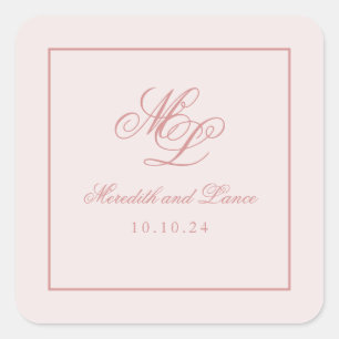 Elegant Enkel Rosa Monogram Fyrkantigt Klistermärke