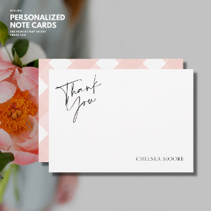 Elegant Enkel Rosa Monogram Streckad Tack Kort