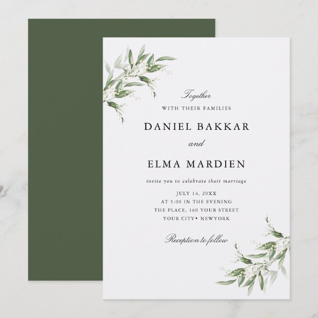 Elegant Enkel Rustik Botanisk Grönska Bröllop Inbjudningar (Fram/baksida)