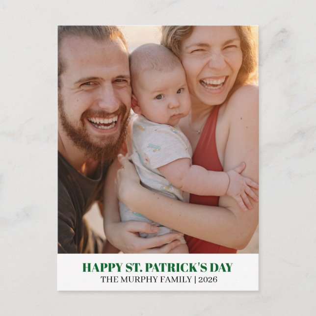 Elegant Enkel Shamrock Foto St. Patrick's Day  Helg Vykort (Framsida)