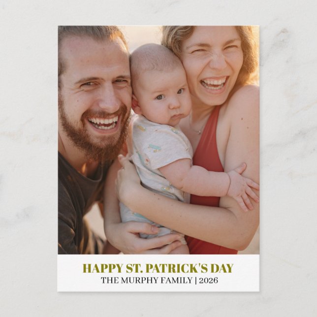 Elegant Enkel Shamrock Foto St. Patrick's Day  Helg Vykort (Framsida)