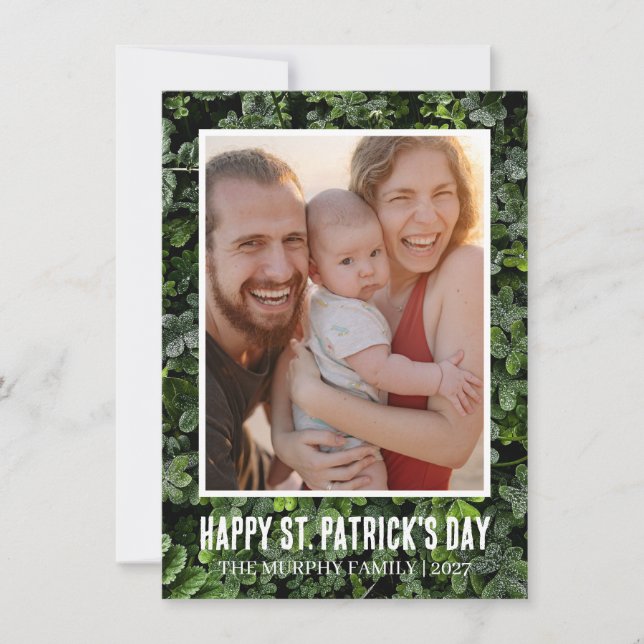 Elegant Enkel Shamrock Foto St. Patrick's Day Ho Julkort (Framsida)