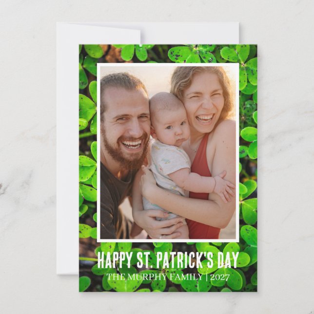 Elegant Enkel Shamrock Foto St. Patrick's Day Ho Julkort (Framsida)