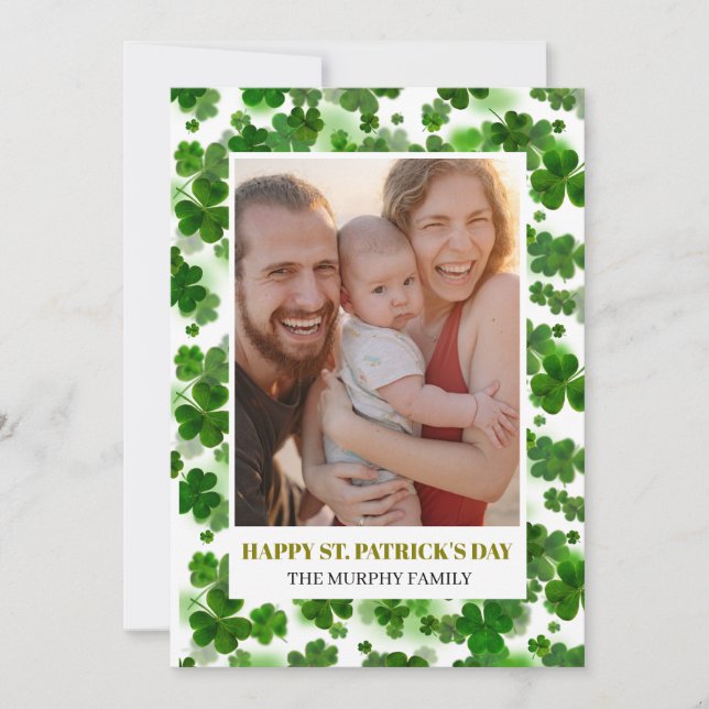 Elegant Enkel Shamrock Foto St. Patrick's Day Julkort (Framsida)