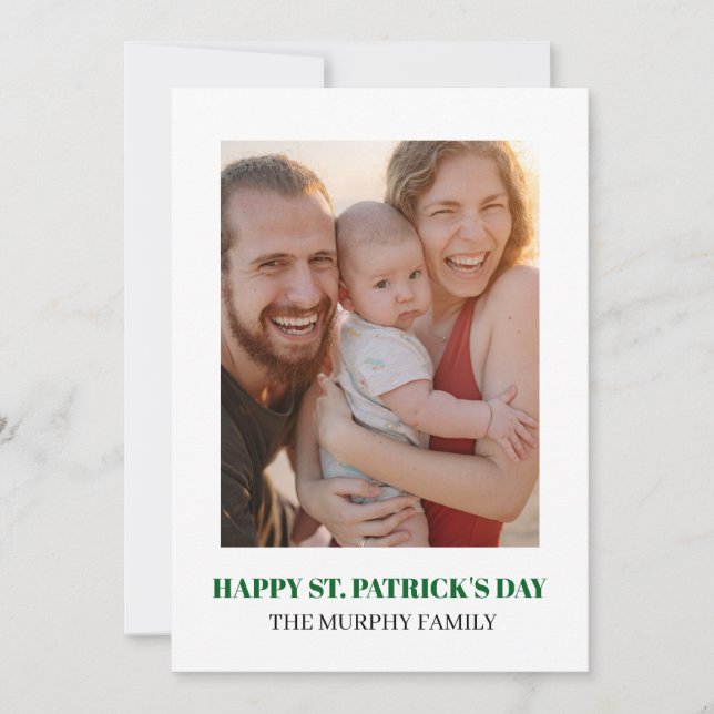Elegant Enkel Shamrock Foto St. Patrick's Day Julkort (Framsida)