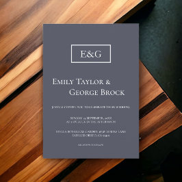 Elegant Enkel skript Monogram Blue Modern Bröllop Inbjudningar