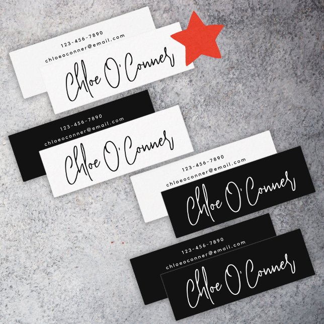 Elegant Enkel skript Namn White Minimalist Mini Visitkort (Elegant Simple Script Name White Minimalist Mini Business Card)