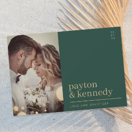 Elegant Enkel Snyggt Emerald Grönt Guld Photo Tack Kort