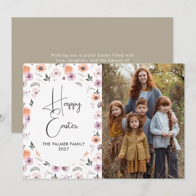 Elegant Enkel Söt vårblomma Påsk Porträtt Julkort (Fram/baksida)