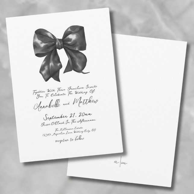 Elegant Enkel Svart Båge Bröllop Inbjudningar (Elegant Simple Handwritten Black Bow Wedding Invitation)