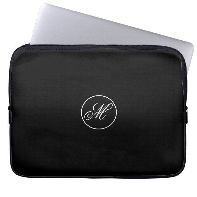 Elegant Enkel Svart Minimalistisk Monogram Laptop Fodral (Framsidan)