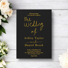 Elegant enkel svart och Guld-kalligrafi Bröllop Inbjudningar