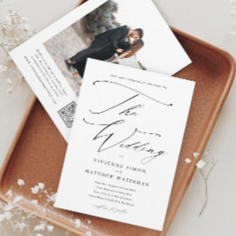 Elegant Enkel Svart Och Vit Bröllopsfest Inbjudningar