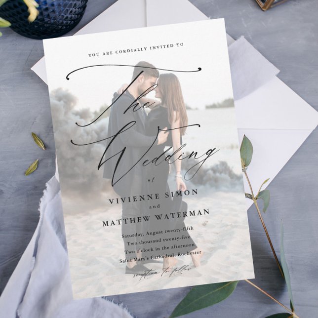 Elegant Enkel Svart Och Vit Bröllopsfest Magnetisk Inbjudningskort (Skapare uppladdad)