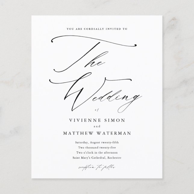 Elegant Enkel Svart Och Vit Budget Bröllop (Framsida)