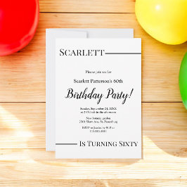 Elegant Enkel svart och vit Chic 60:e födelsedagen Inbjudningar