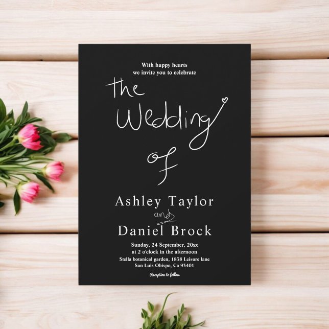 Elegant Enkel svart och vit Chic Modern Bröllop Inbjudningar (Skapare uppladdad)