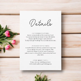 Elegant Enkel svart och vit Chic Modern Bröllop Tilläggskort