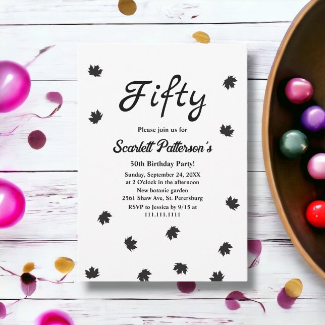 Elegant enkel svart och vit faller 50:e födelsedag inbjudningar (Skapare uppladdad)