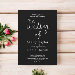 Elegant Enkel svart och vit kalligrafi Bröllop Inbjudningar