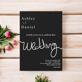 Elegant Enkel svart och vit kalligrafi Bröllop Inbjudningar