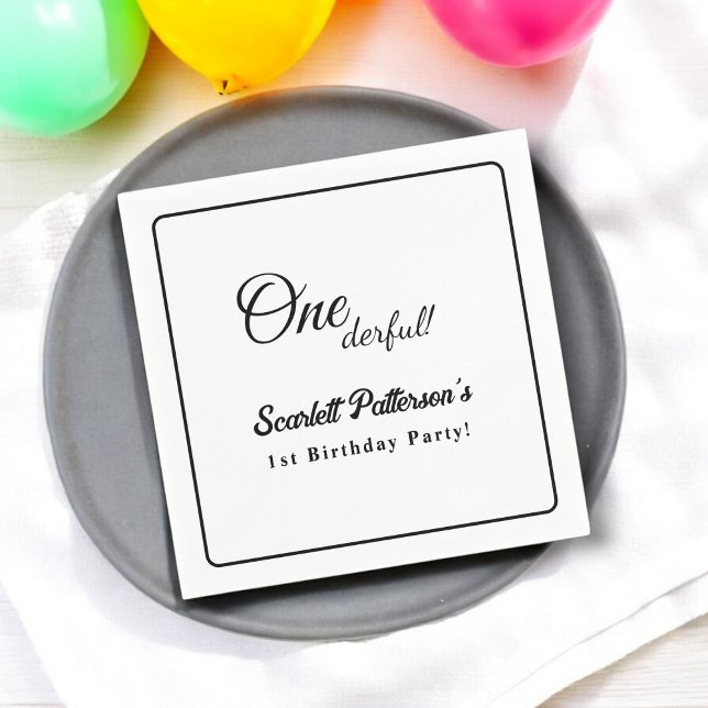 Elegant enkel svart och vit modern 1:a födelsedag pappersservett (Skapare uppladdad)