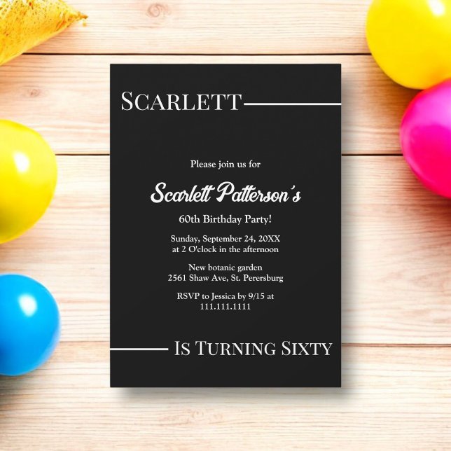 Elegant enkel svart och vit modern födelsedag inbjudningar (Skapare uppladdad)