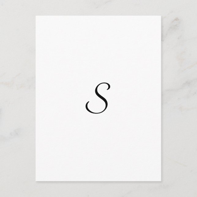 Elegant Enkel Svart och Vit Monogram Vykort (Framsida)