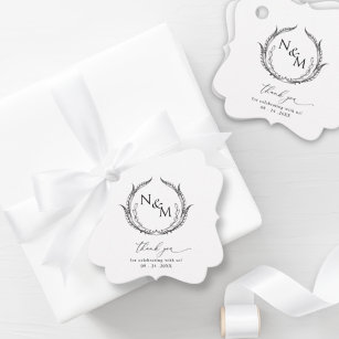 Elegant Enkel, svart och vitt Monogram Bröllop Gåvor Etiketter