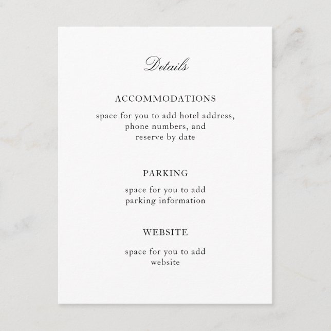 Elegant, Enkel Svart och Vitt Tilläggskort (Framsida)