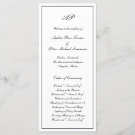 Elegant Enkel Svart Vit Formell Monogram Bröllop Program