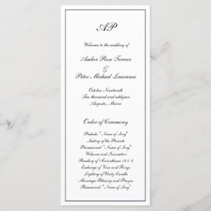 Elegant Enkel Svart Vit Formell Monogram Bröllop Program