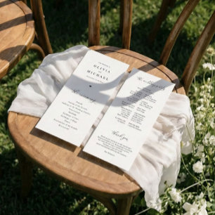 Elegant Enkel Svart & Vit Hjärtbröllop Program