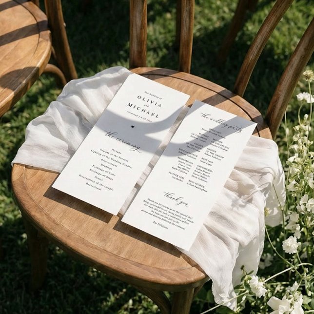 Elegant Enkel Svart & Vit Hjärtbröllop Program (Elegant custom printed wedding programs)