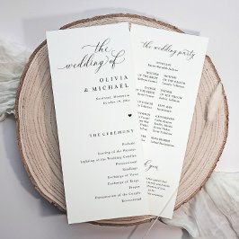 Elegant Enkel Svart & Vit Hjärtbröllop Program