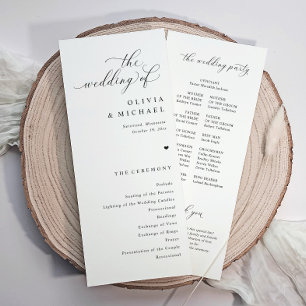 Elegant Enkel Svart & Vit Hjärtbröllop Program