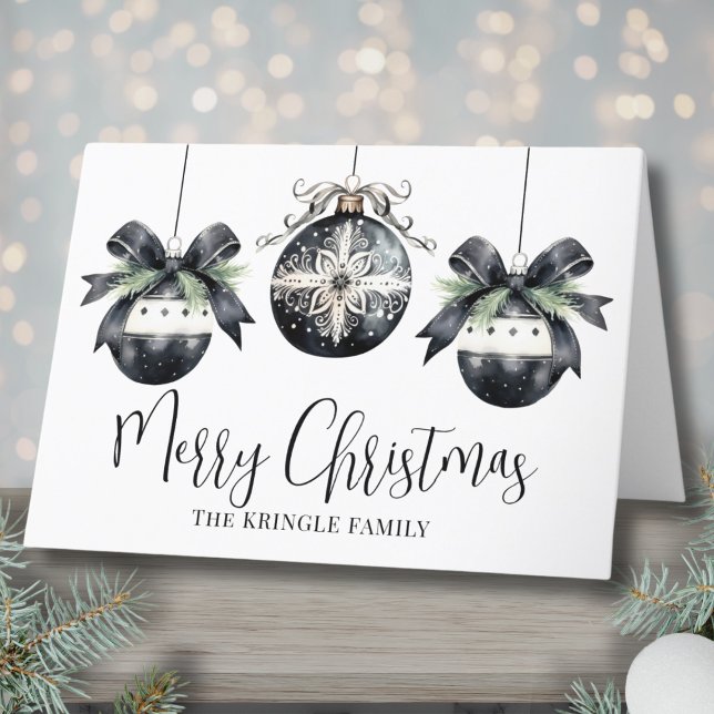 Elegant Enkel Svart Vit Jul Helgkort (Elegant Watercolor Simple Black White Christmas Holiday Card)