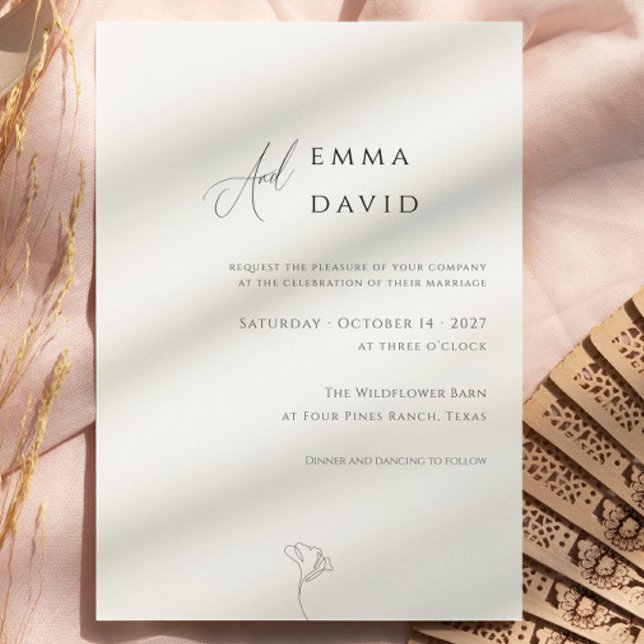 Elegant Enkel Svart & Vit Kalligrafi Bröllop Inbjudningar (Stylish Simple Black & White Calligraphy Wedding Invitation - customizations available)