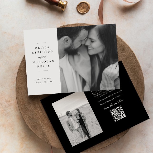 Elegant enkel svart-vit två-fotografi spara datumet (Skapare uppladdad)