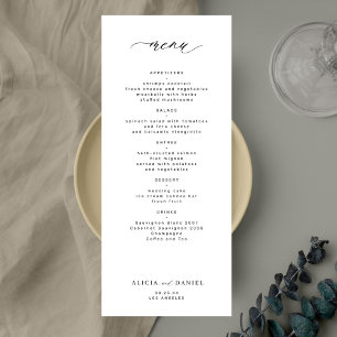 Elegant, enkel svartvit meny bröllop inbjudningar