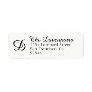 Elegant Enkel svartvit monogram-Returadress Returadress Etikett