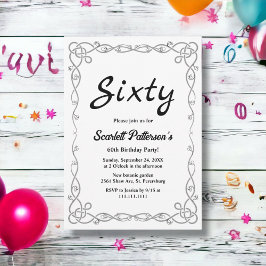 Elegant Enkel svartvitt Blommigt 60:e födelsedagen Inbjudningar